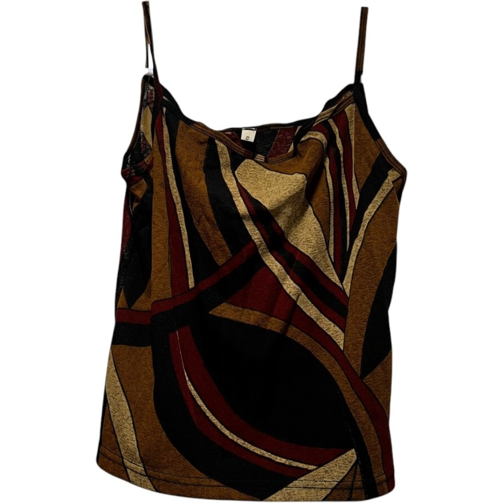 Vintage Abstract Geometric Print Cami Top Earthy Tones Sleeveless Size 2
